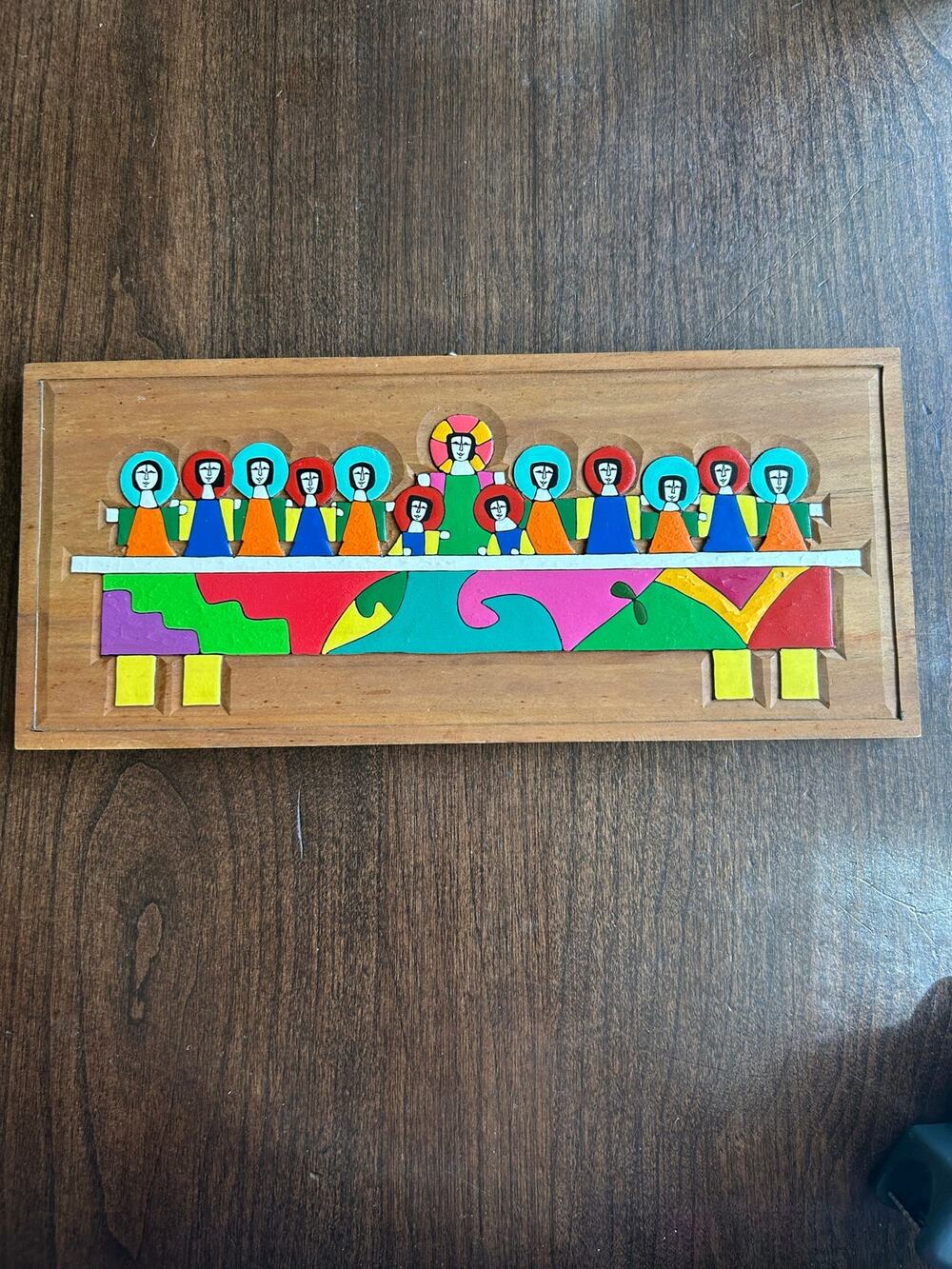Vintage Hand Carved Folk Art The Last Supper Plaque Artesanias El Noble Salvador